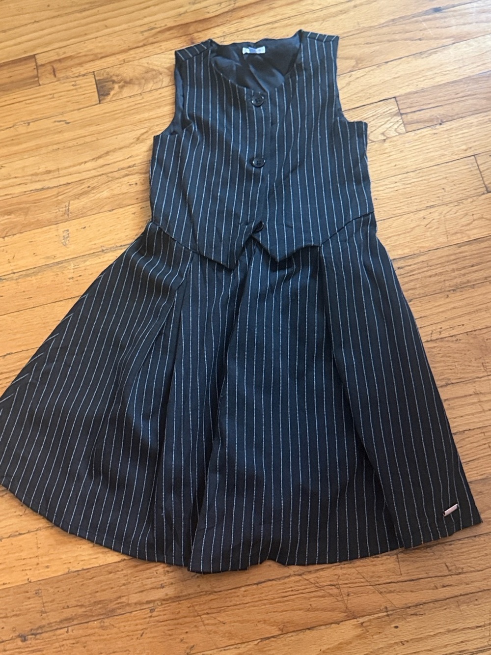 Tahari Girls Black Pinstripe Vest-Style Dress